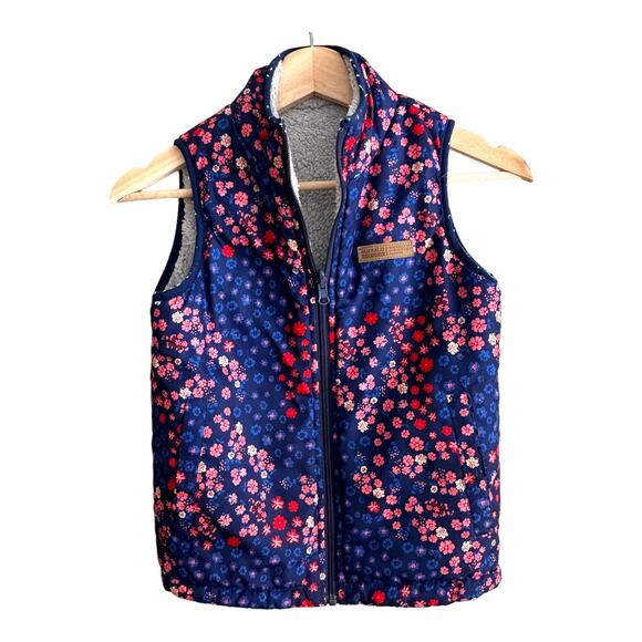Reversible Vest Floral Buffalo David Bitton 7 8 Girls Blue Floral Sherpa Fleece - Picture 3 of 10
